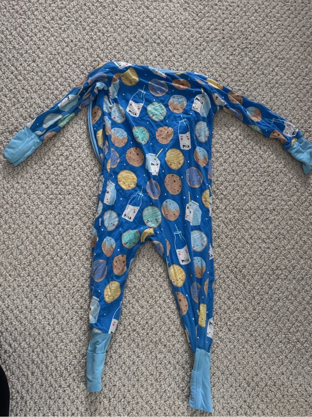 Little Sleepies Blue Milk & Cookies Print Dual Zipper Onesie